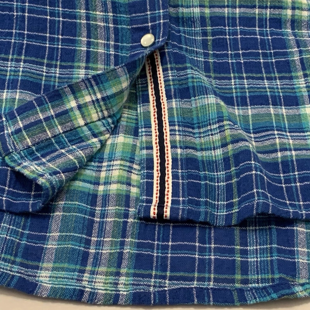 Sundance Cotton Blue Plaid Pearl Button Up Coastal Weekend Western Shirt Medium - Picture 4 of 15